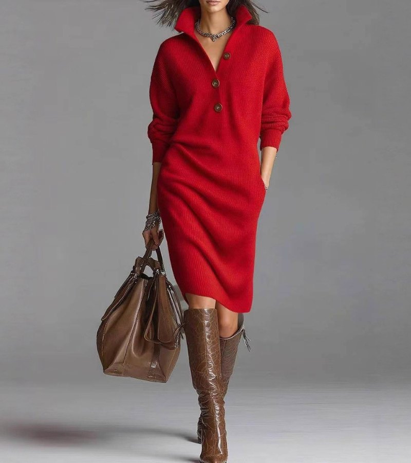 Verity – Button-Down Soft Knit Midi Dress