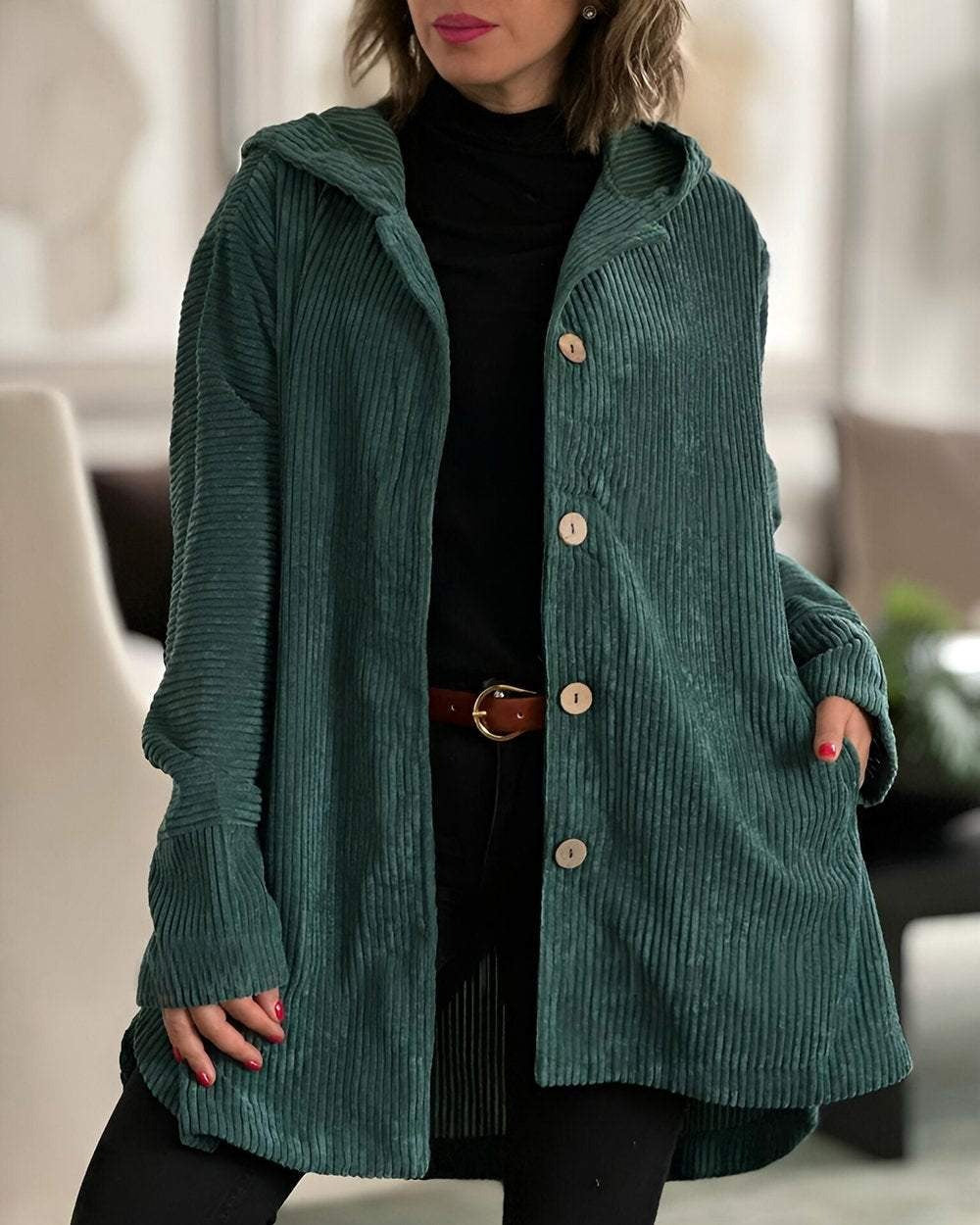 Elizabeth – Comfortable Hooded Corduroy Jacket