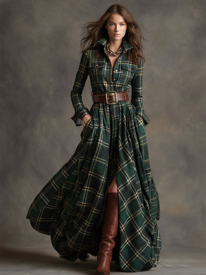 Jessica – Classic Checked Maxi Shirt Dress