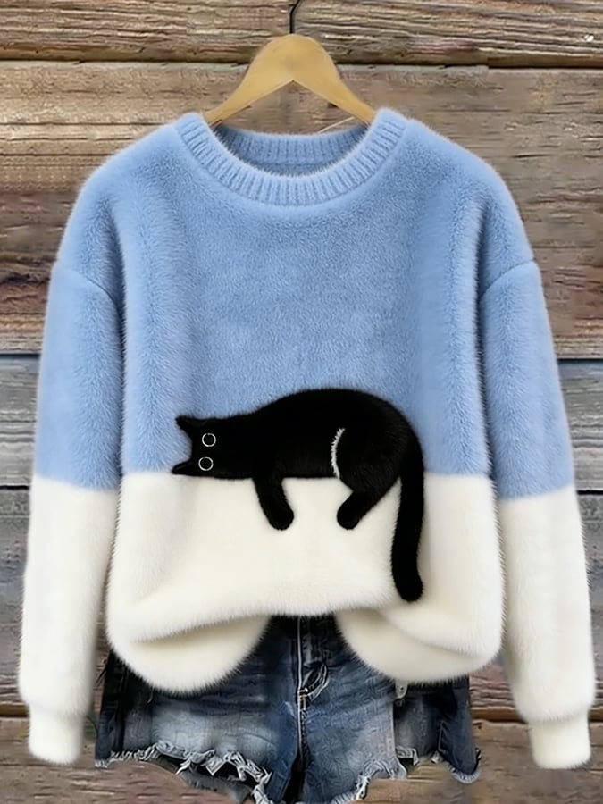 Relaxed Fit Cat Graphic Sweater