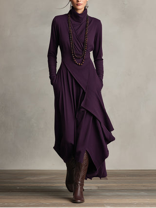 Natalia – Turtleneck Asymmetric Maxi Knit Dress