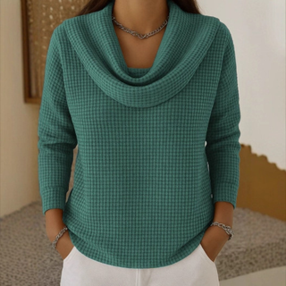 Lowenna - Cozy Waffle Knit Sweater with Elegant Waterfall Neck