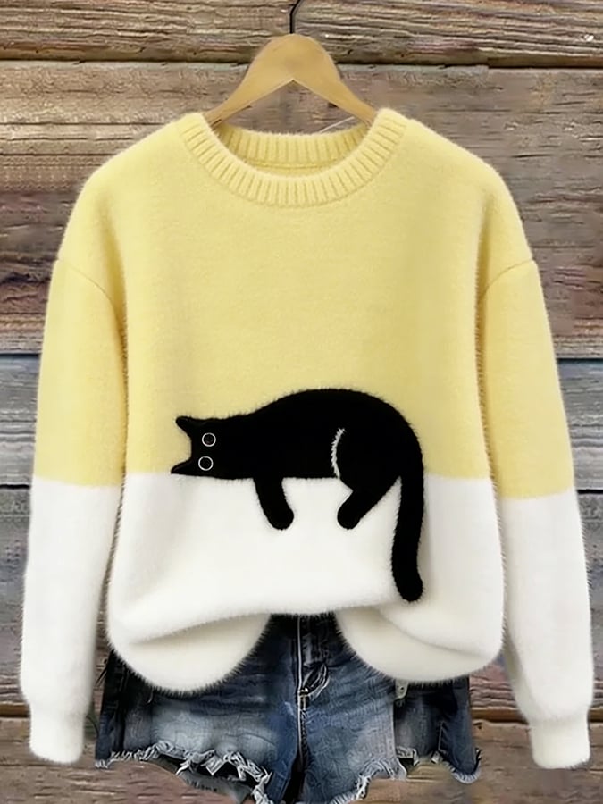 Relaxed Fit Cat Graphic Sweater