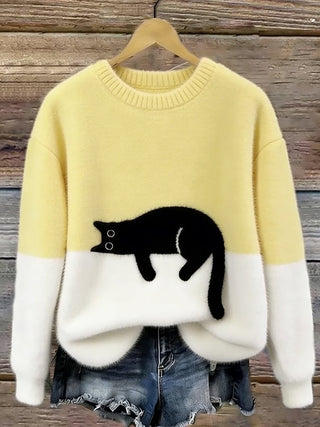 Relaxed Fit Cat Graphic Sweater