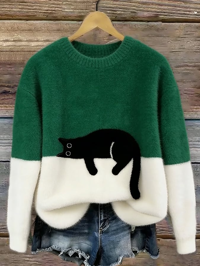 Relaxed Fit Cat Graphic Sweater