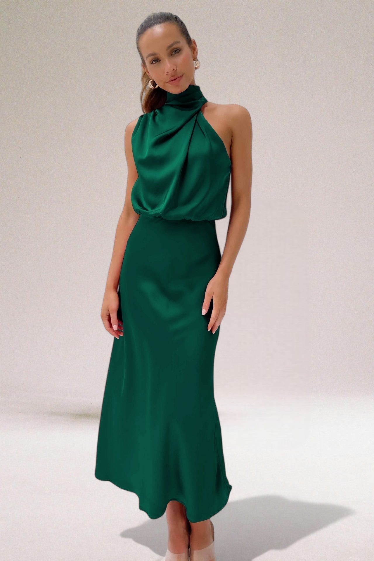 Flavia™ | Elegant Satin Halter Dress