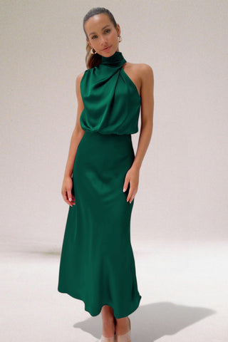 Flavia™ | Elegant Satin Halter Dress