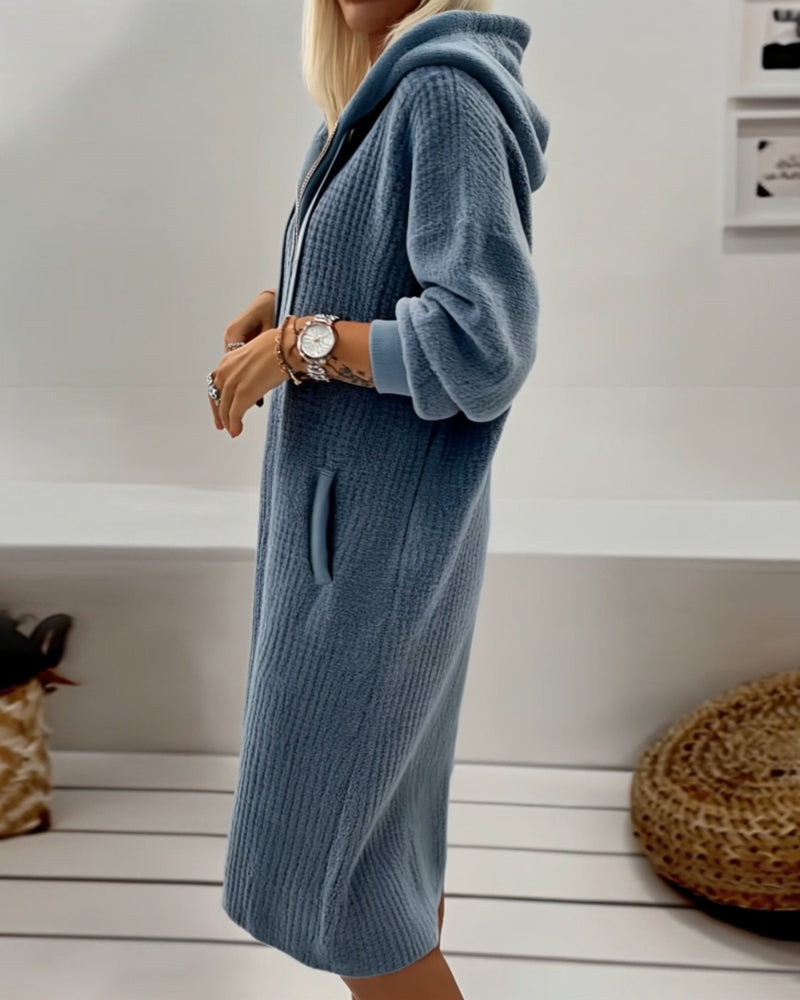 Georgina – Cozy Hooded Honeycomb Knit Fleece Dress