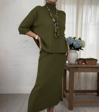 Aisha – Ribbed Midi Skirt and Knitted Two-Piece Set
