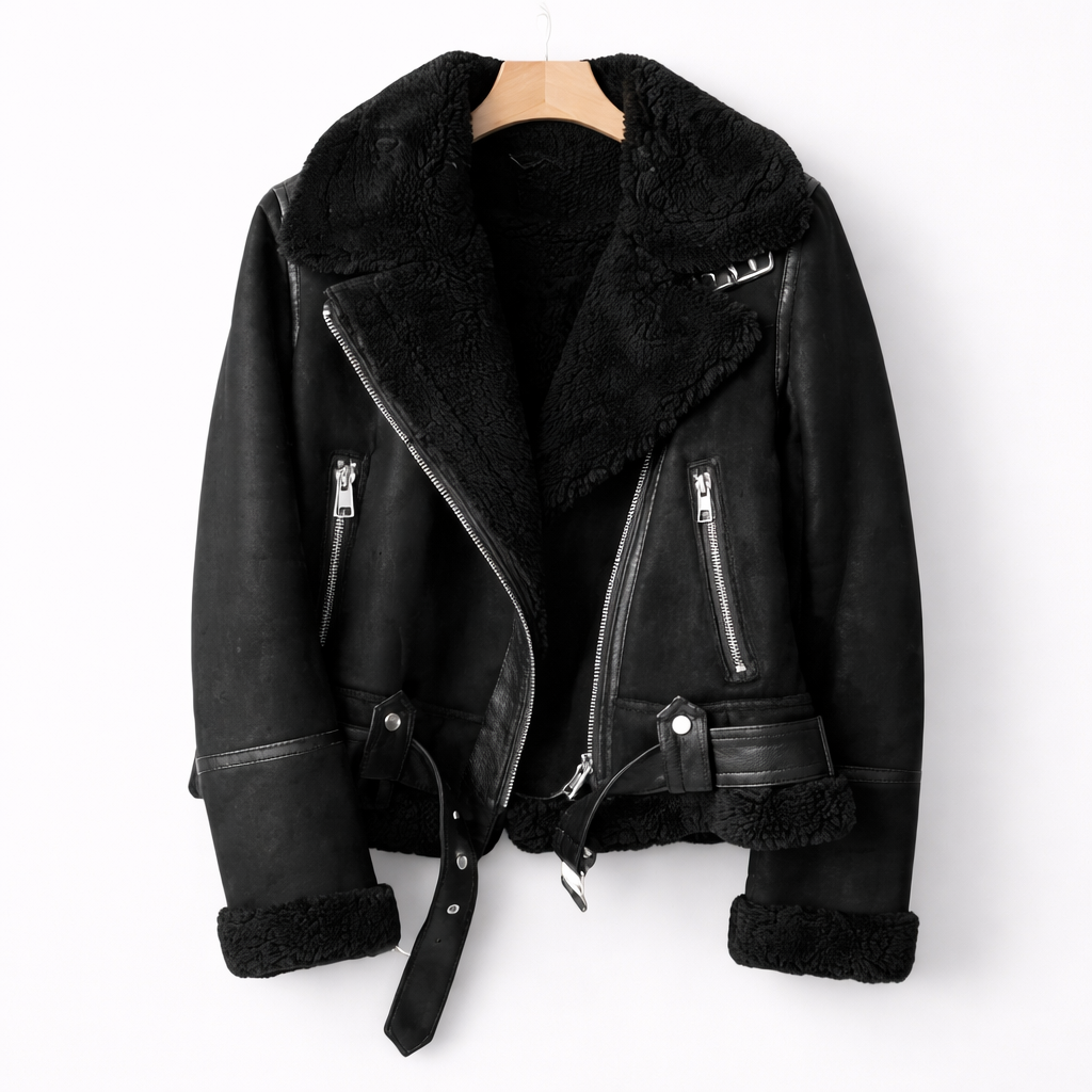Caroline – Suede Aviator Jacket with Shearling Lining