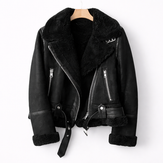 Caroline – Suede Aviator Jacket with Shearling Lining