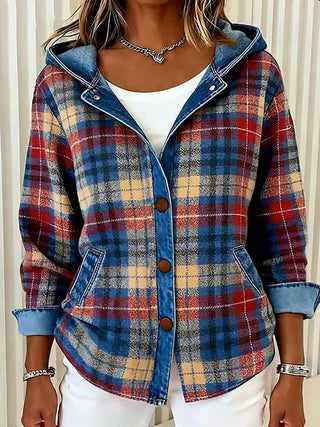 Briella – Hooded Denim Jacket with Contrast Check Design