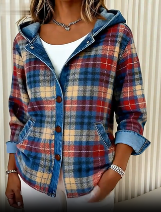 Briella – Hooded Denim Jacket with Contrast Check Design