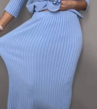 Aisha – Ribbed Midi Skirt and Knitted Two-Piece Set