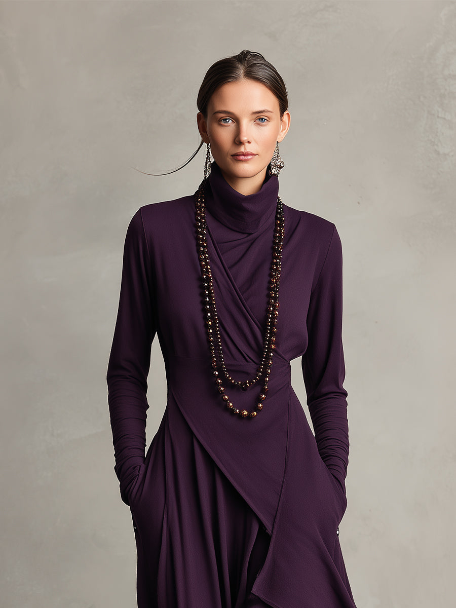 Natalia – Turtleneck Asymmetric Maxi Knit Dress