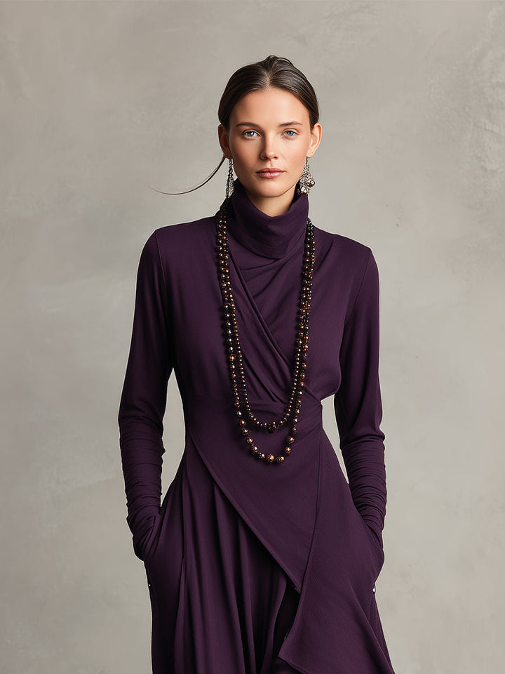 Natalia – Turtleneck Asymmetric Maxi Knit Dress