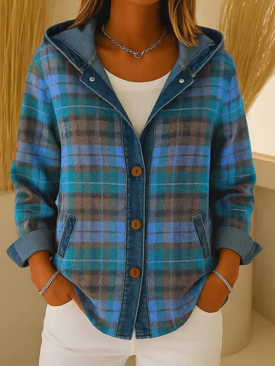 Briella – Hooded Denim Jacket with Contrast Check Design