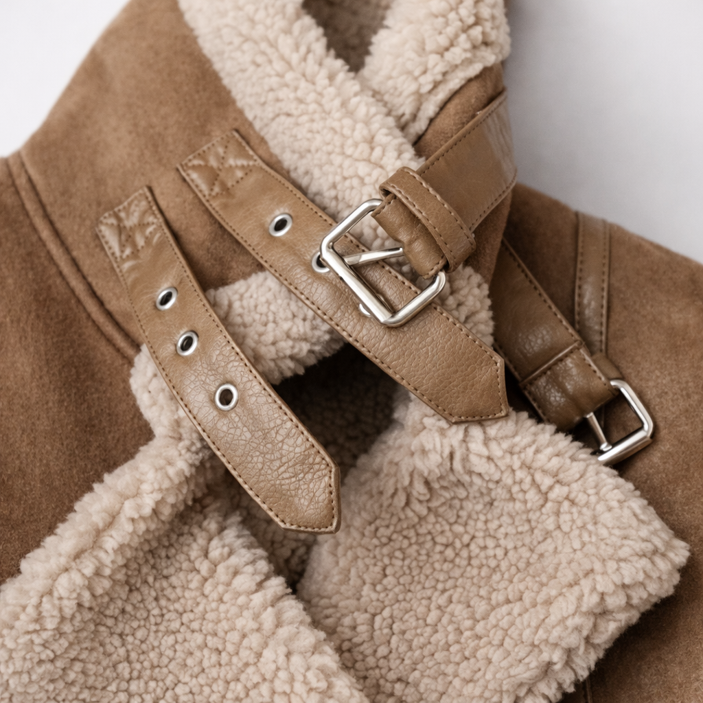 Caroline – Suede Aviator Jacket with Shearling Lining