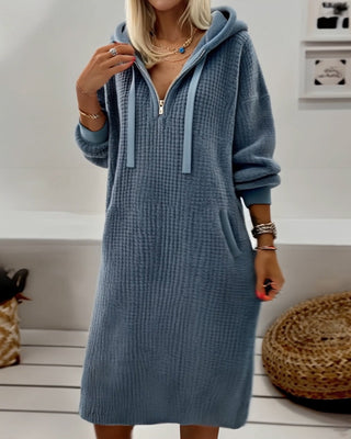 Georgina – Cozy Hooded Honeycomb Knit Fleece Dress