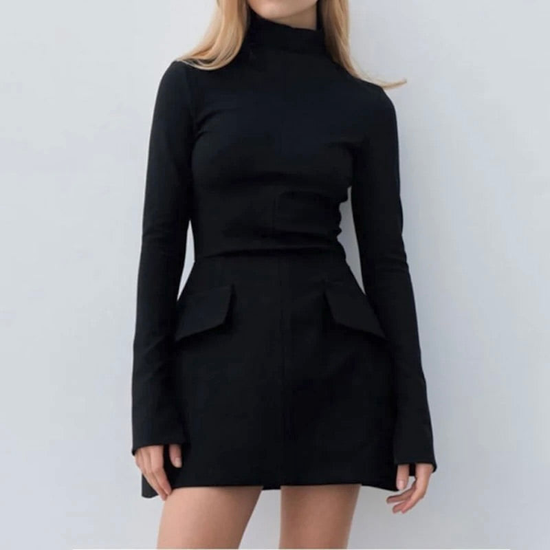 Luxoria - Elegant Turtleneck Mini Dress