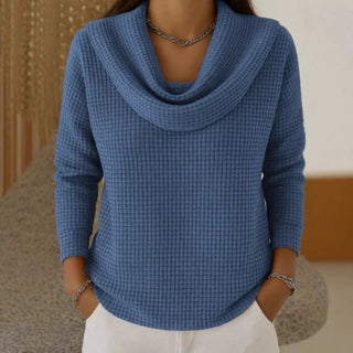 Lowenna - Cozy Waffle Knit Sweater with Elegant Waterfall Neck