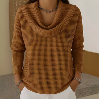 Lowenna - Cozy Waffle Knit Sweater with Elegant Waterfall Neck