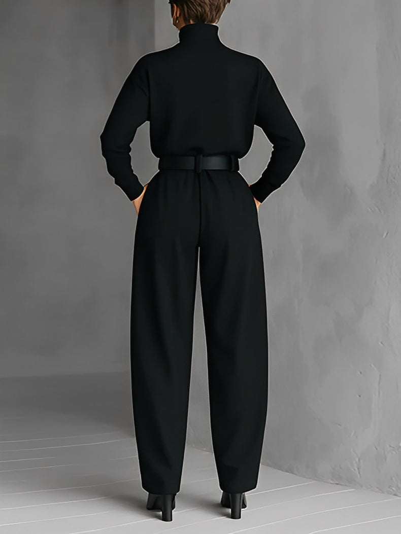 Mia – Straight-Leg Jumpsuit with Polo Neck