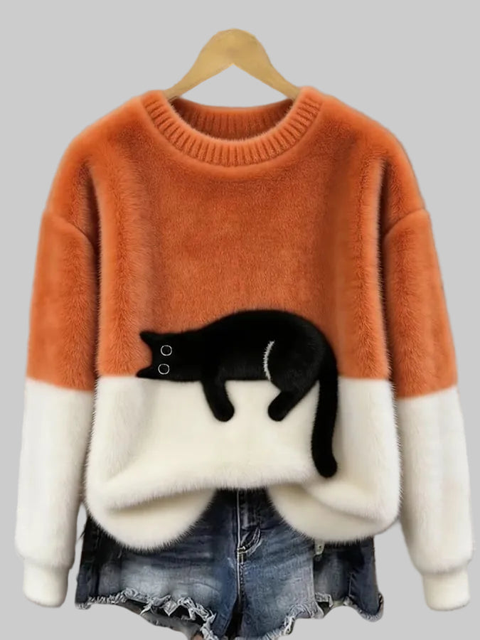 Relaxed Fit Cat Graphic Sweater