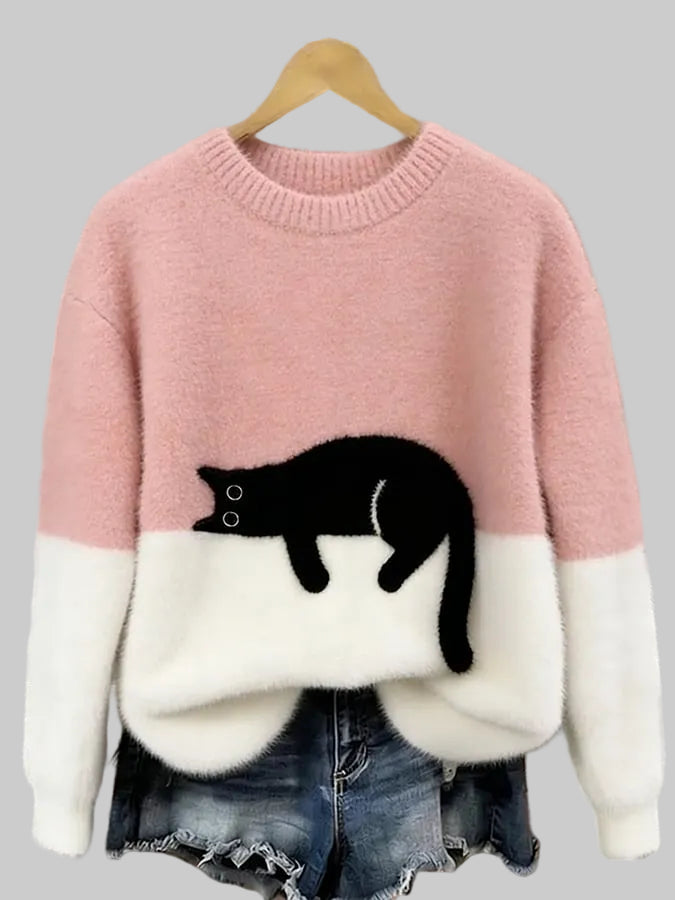 Relaxed Fit Cat Graphic Sweater