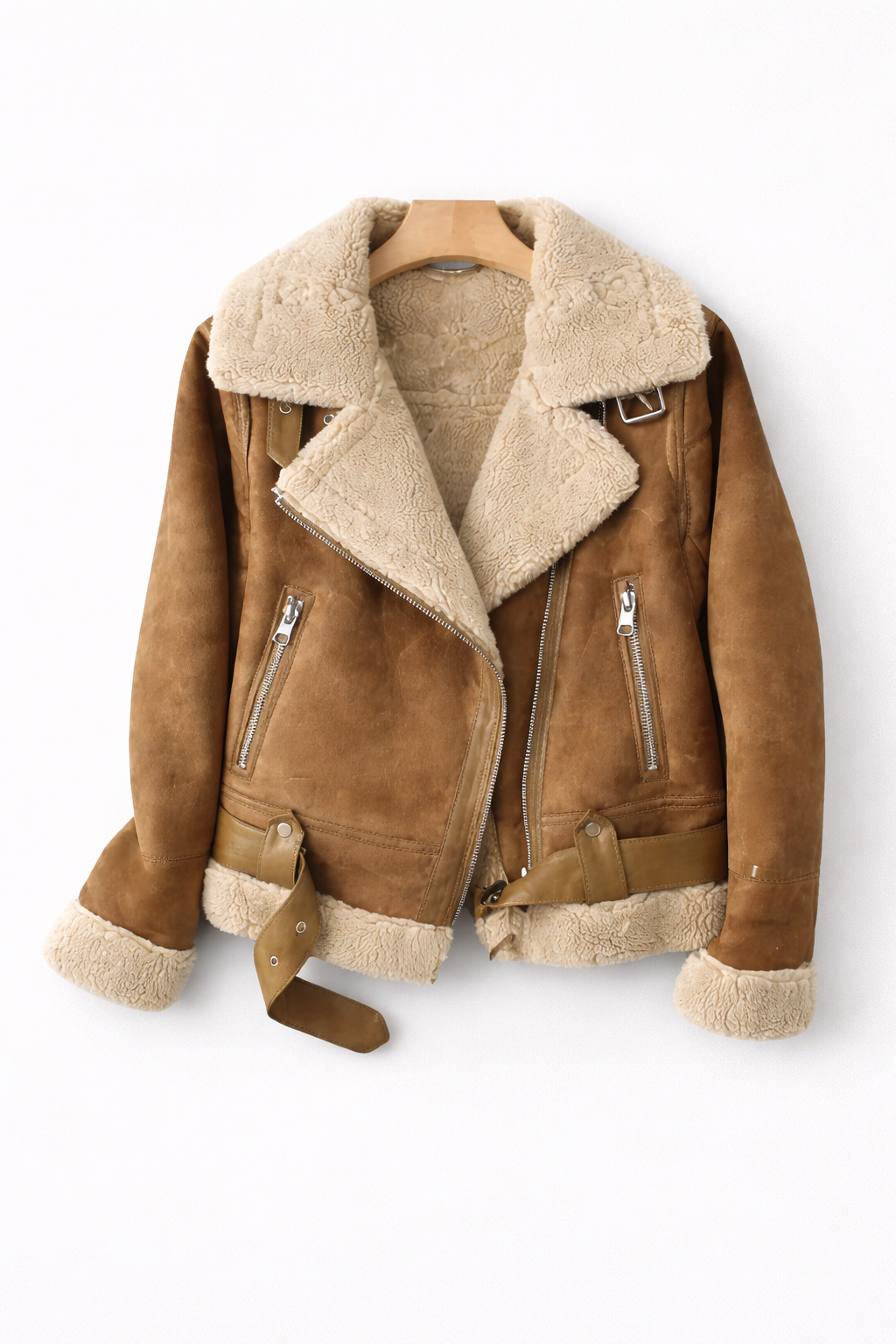 Caroline – Suede Aviator Jacket with Shearling Lining