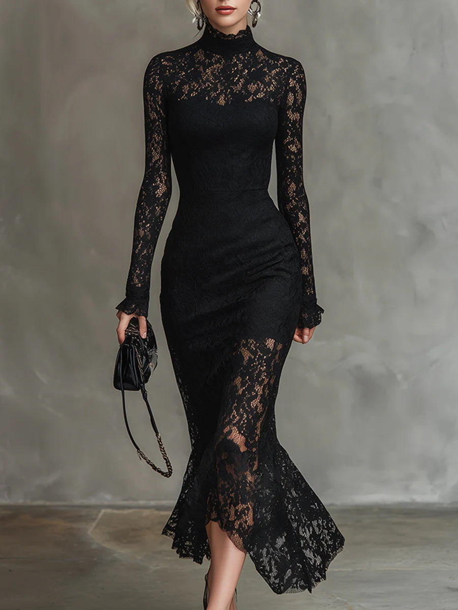 Amanda – Sophisticated Black Lace Maxi Gown