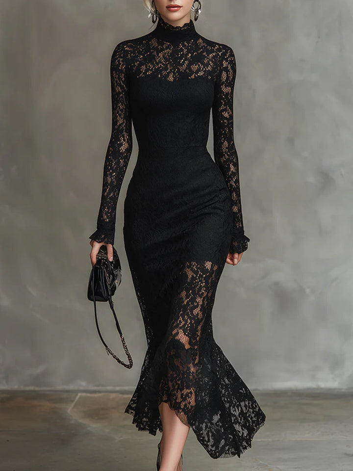 Amanda – Sophisticated Black Lace Maxi Gown