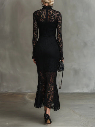 Amanda – Sophisticated Black Lace Maxi Gown
