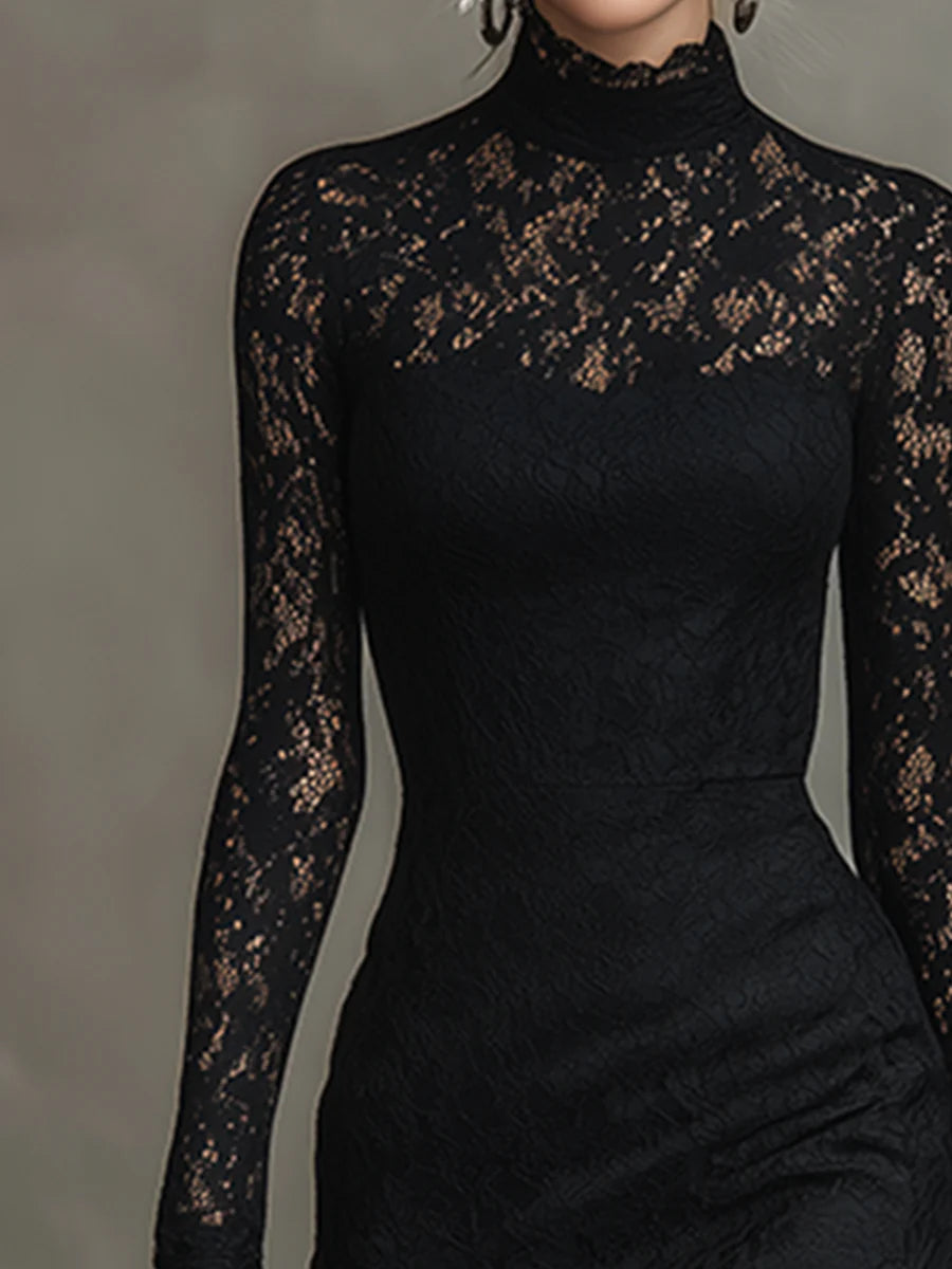 Amanda – Sophisticated Black Lace Maxi Gown