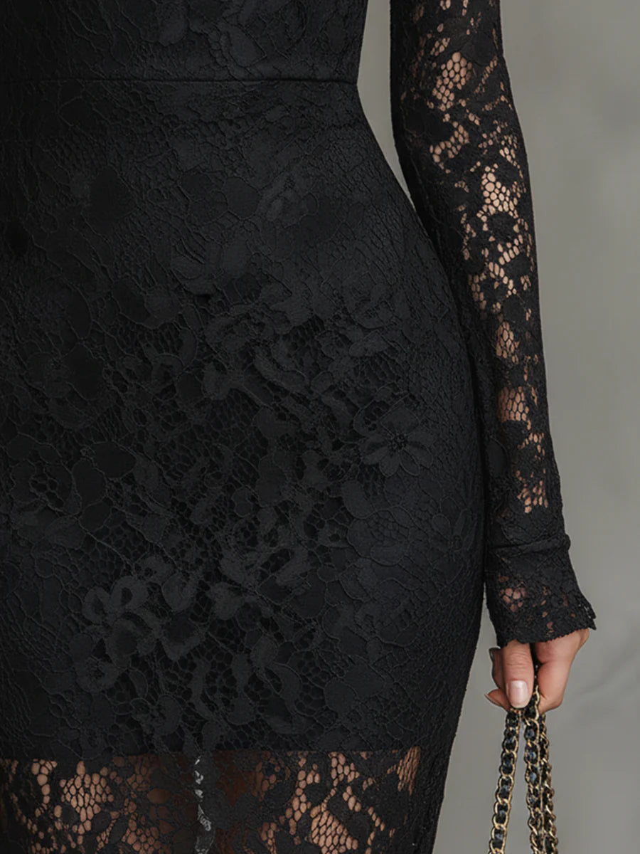 Amanda – Sophisticated Black Lace Maxi Gown