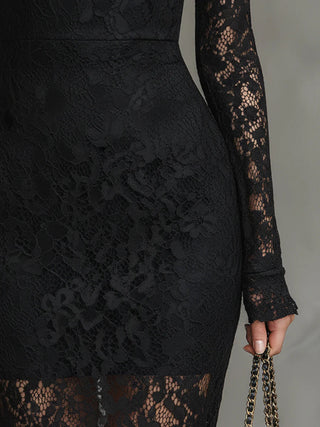 Amanda – Sophisticated Black Lace Maxi Gown
