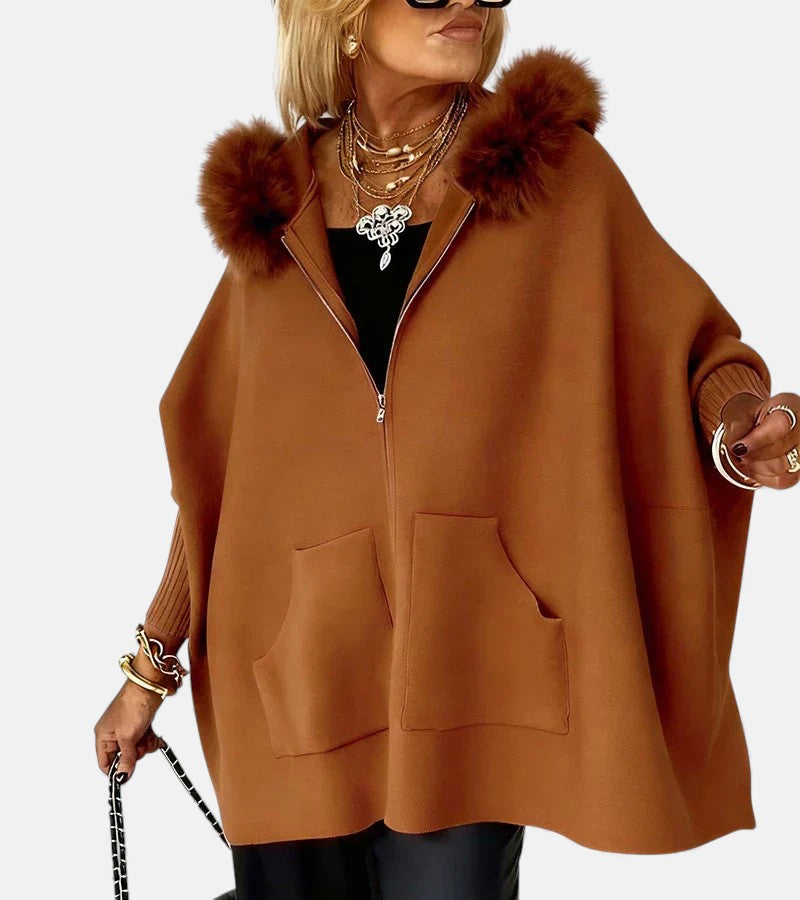 Olivia – Cozy Hooded Coat with Faux Fur Collar
