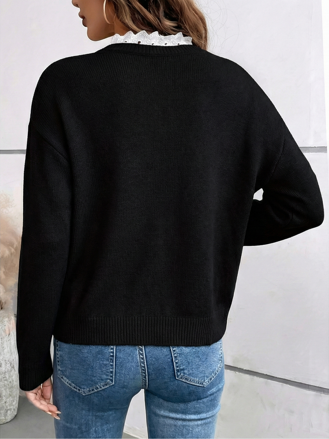 Céline | Chic Lace Collar Jumper, Cashmere Feel