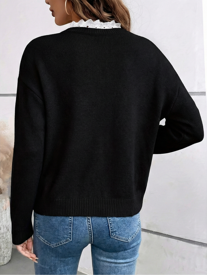 Céline | Chic Lace Collar Jumper, Cashmere Feel