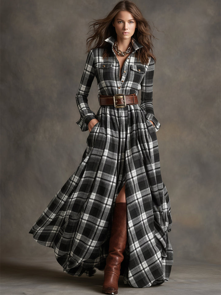 Jessica – Classic Checked Maxi Shirt Dress