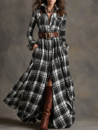 Jessica – Classic Checked Maxi Shirt Dress