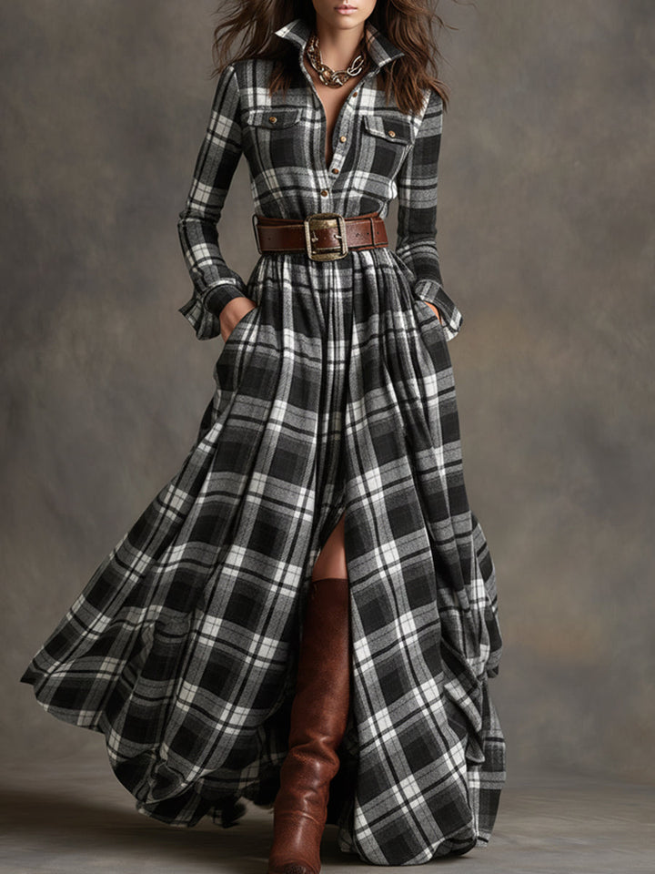Jessica – Classic Checked Maxi Shirt Dress