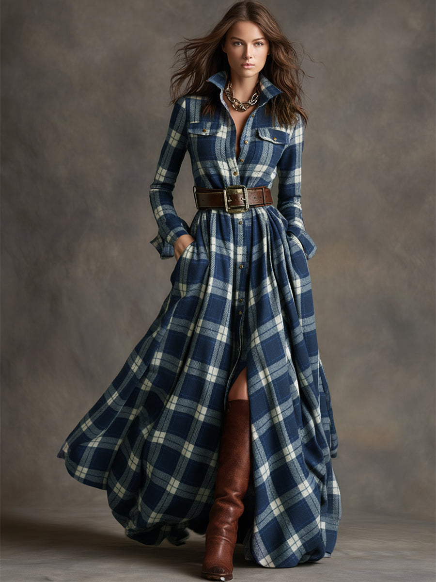 Jessica – Classic Checked Maxi Shirt Dress