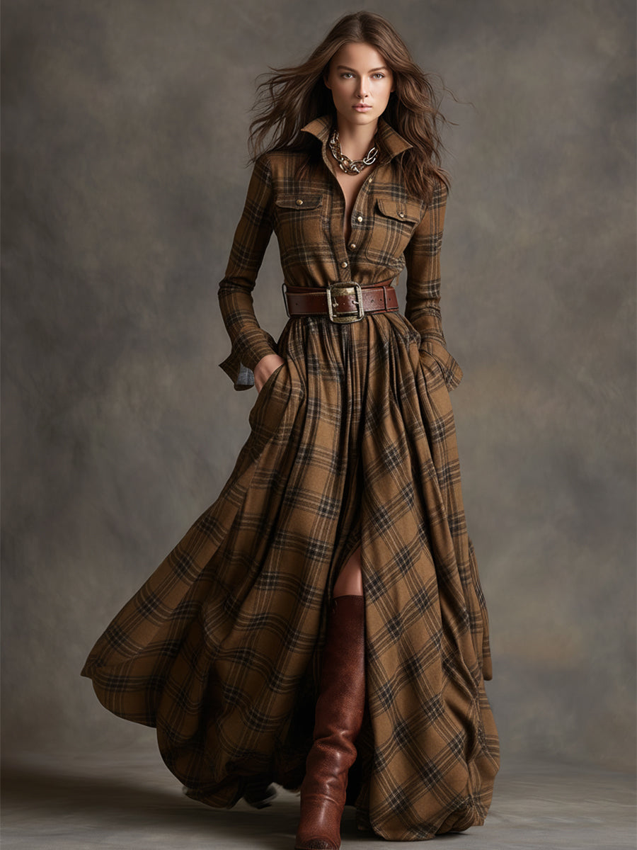 Jessica – Classic Checked Maxi Shirt Dress