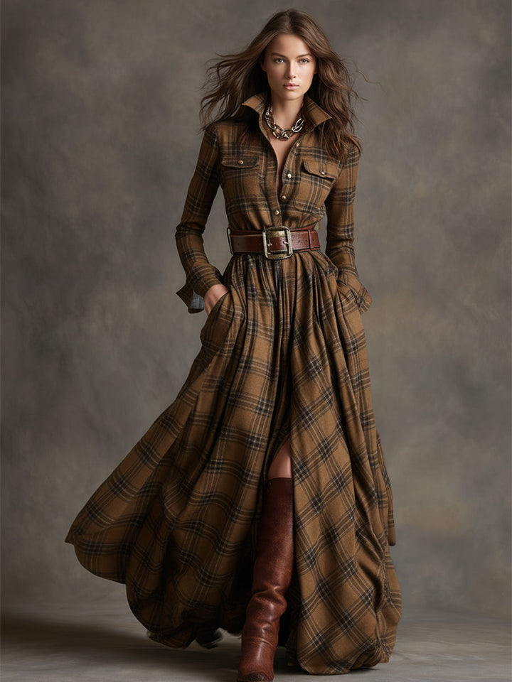 Jessica – Classic Checked Maxi Shirt Dress