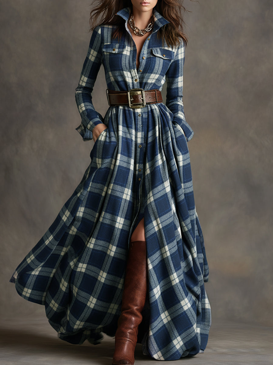 Jessica – Classic Checked Maxi Shirt Dress