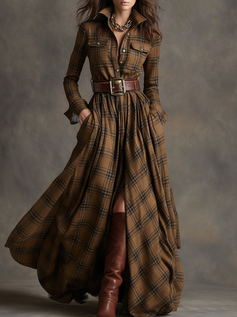 Jessica – Classic Checked Maxi Shirt Dress