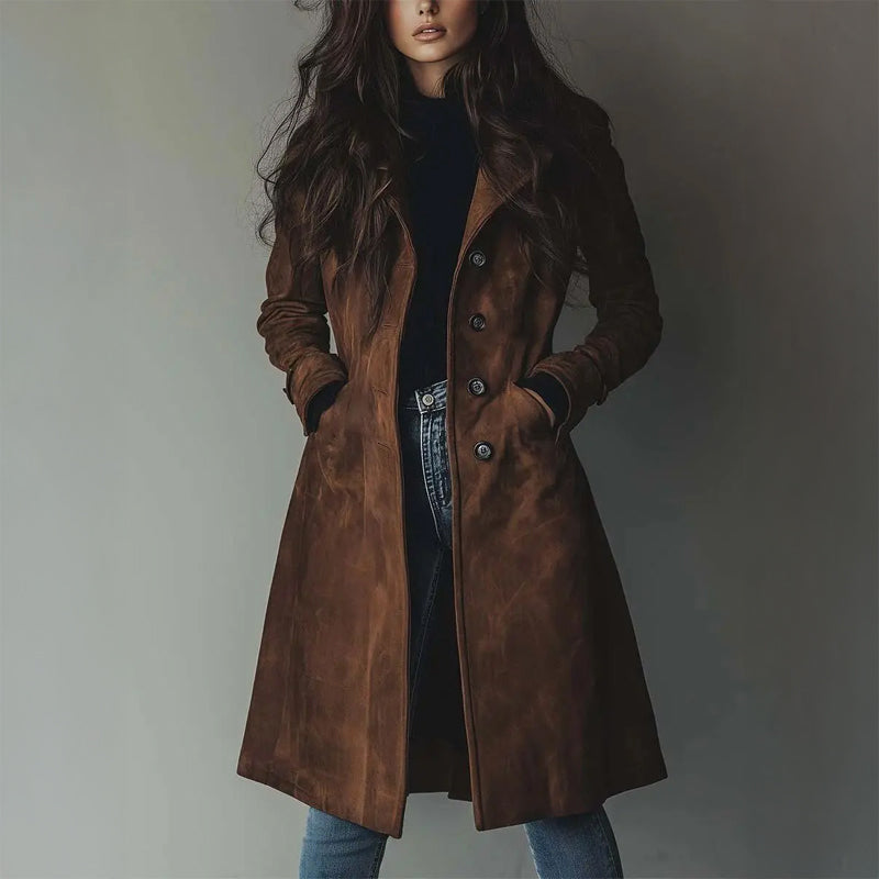 Maude - Extended Length Vegan Suede Coat