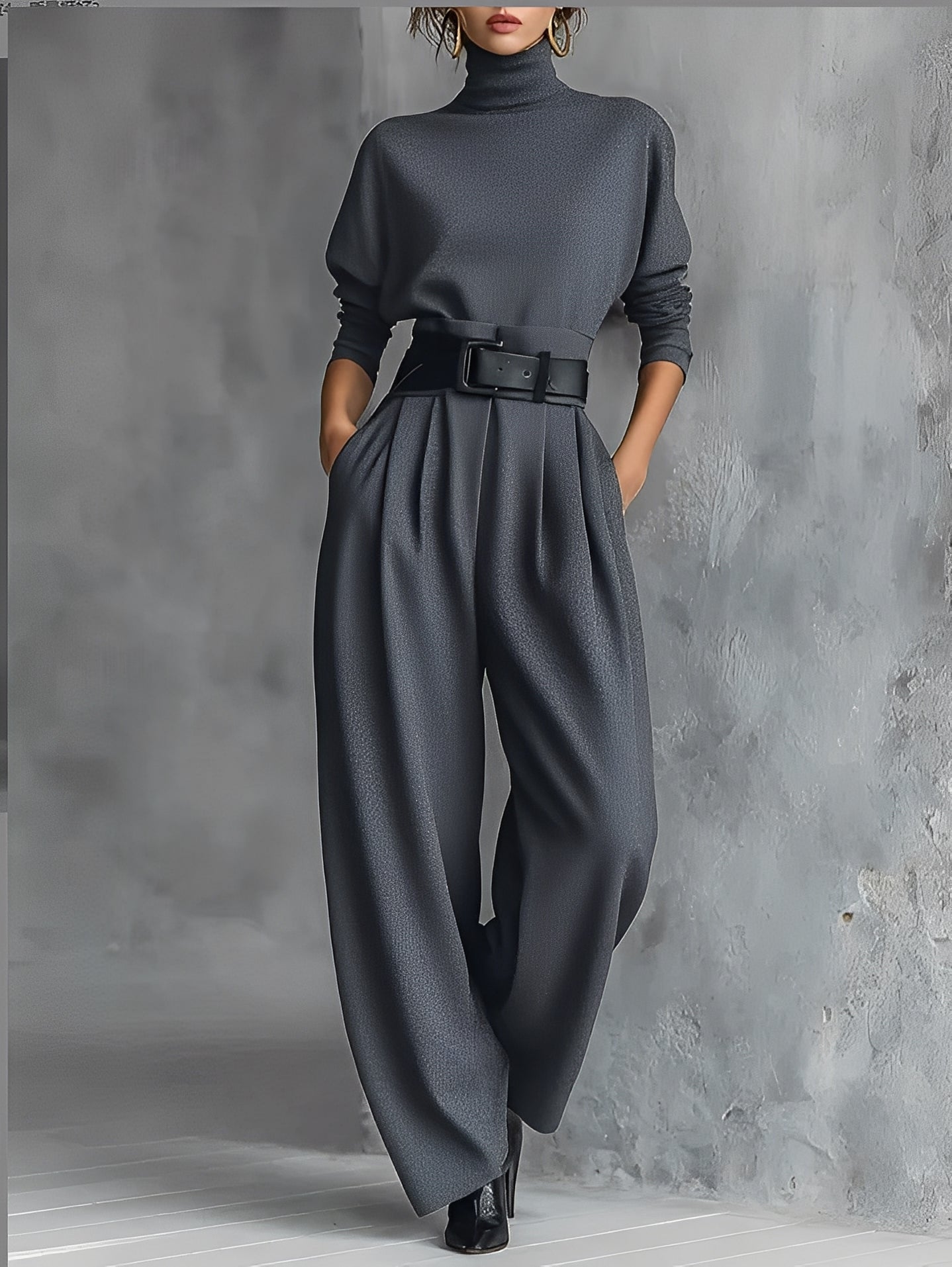Mia – Straight-Leg Jumpsuit with Polo Neck