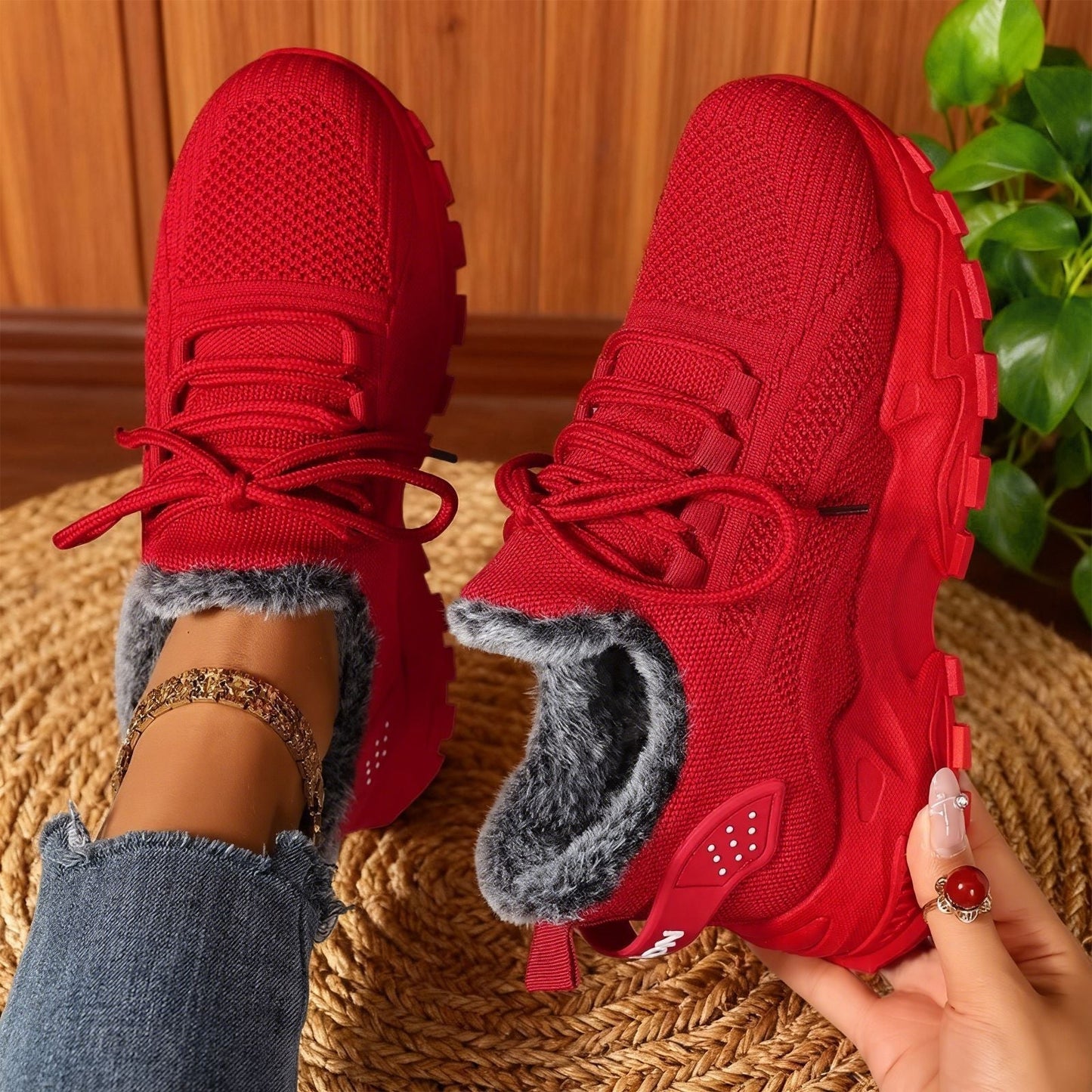 Henrietta – Lightweight Casual Fleece Lace-Up Sneakers